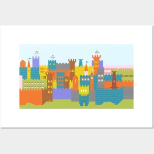 Medieval Castle Stronghold Towers Colorful Illustration Posters and Art